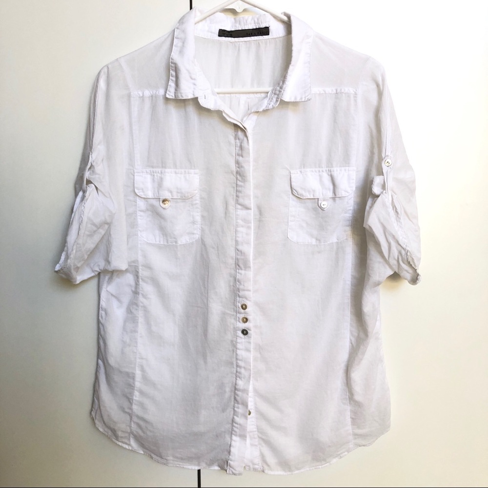 Zara White Short Sleeves Shirt with Front Pockets